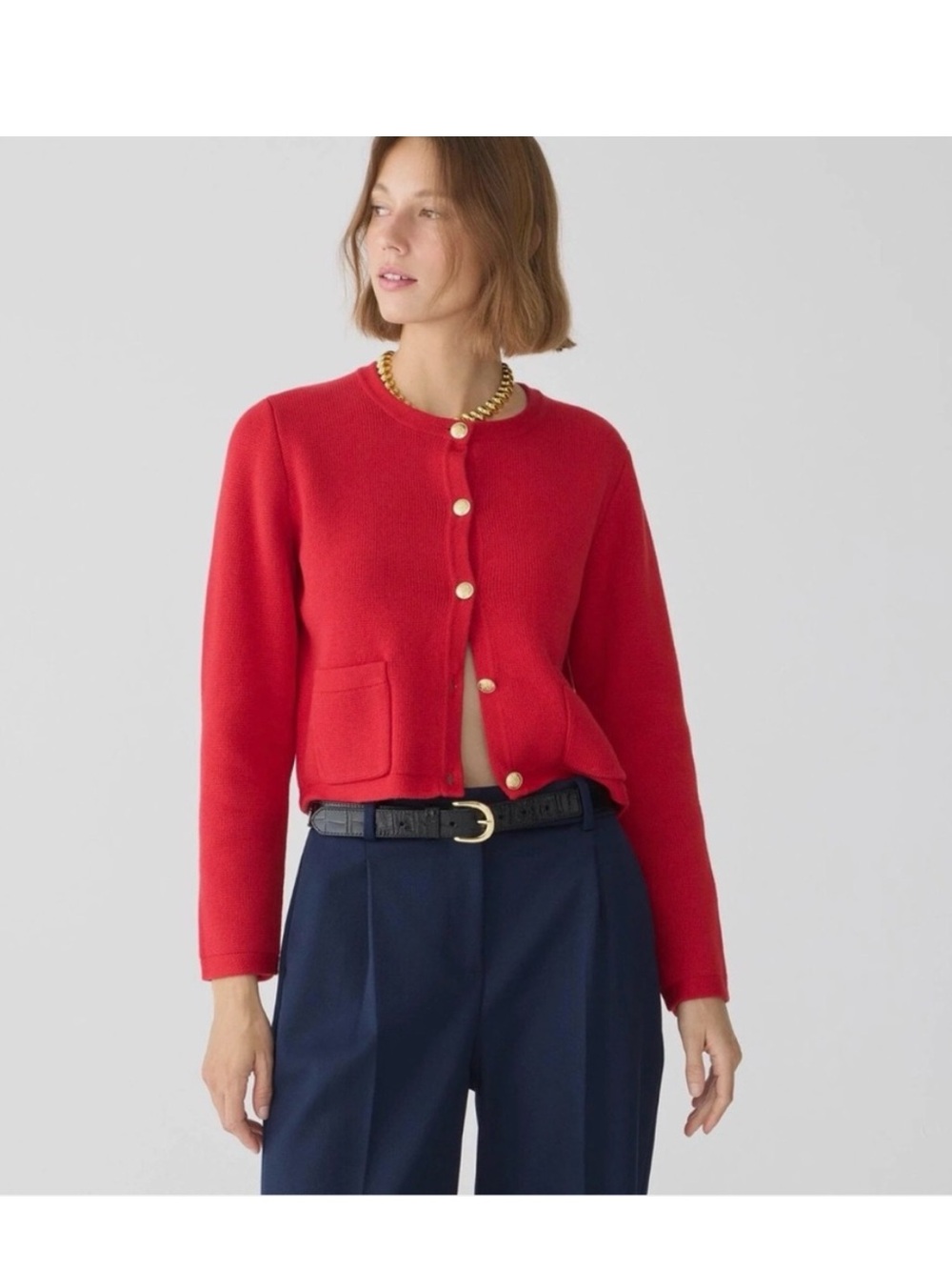 J Crew Red Cotton Emilie Gold Button Cardigan— Womens XS